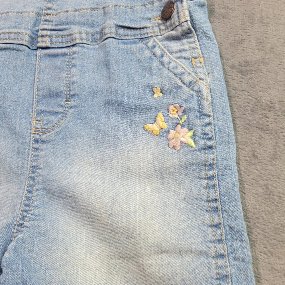 OshKosh Bgosh Girls 4 Blue Denim Butterfly Floral Embroidered Shortalls 2K344510